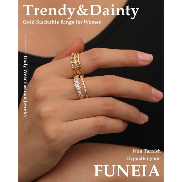 Gold Rings for Women Non Tarnish Trendy Dainty 14K Gold Plated Thumb Ring Set - Picture 3 of 9